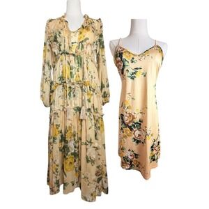 O.P.T Floral Sheer Tiered Maxi Dress w Slip Boho Womens M